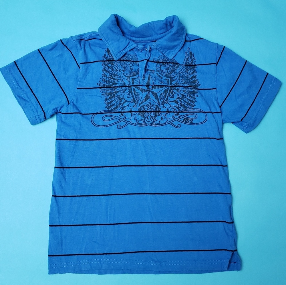 *Boys* Blue & black striped collard short slv top